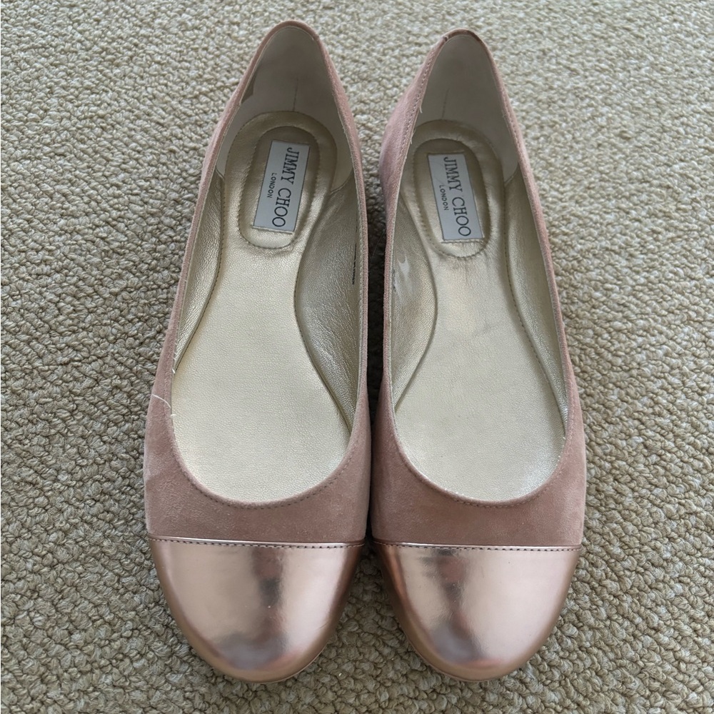 Jimmy Choo Blush and Metallic Flats